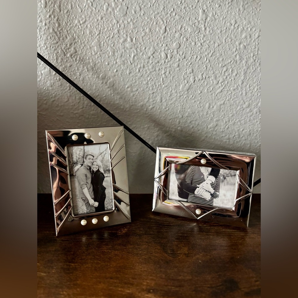Silver Decorative Metal Photo Frame - Contemporary Home Accent Set of 2